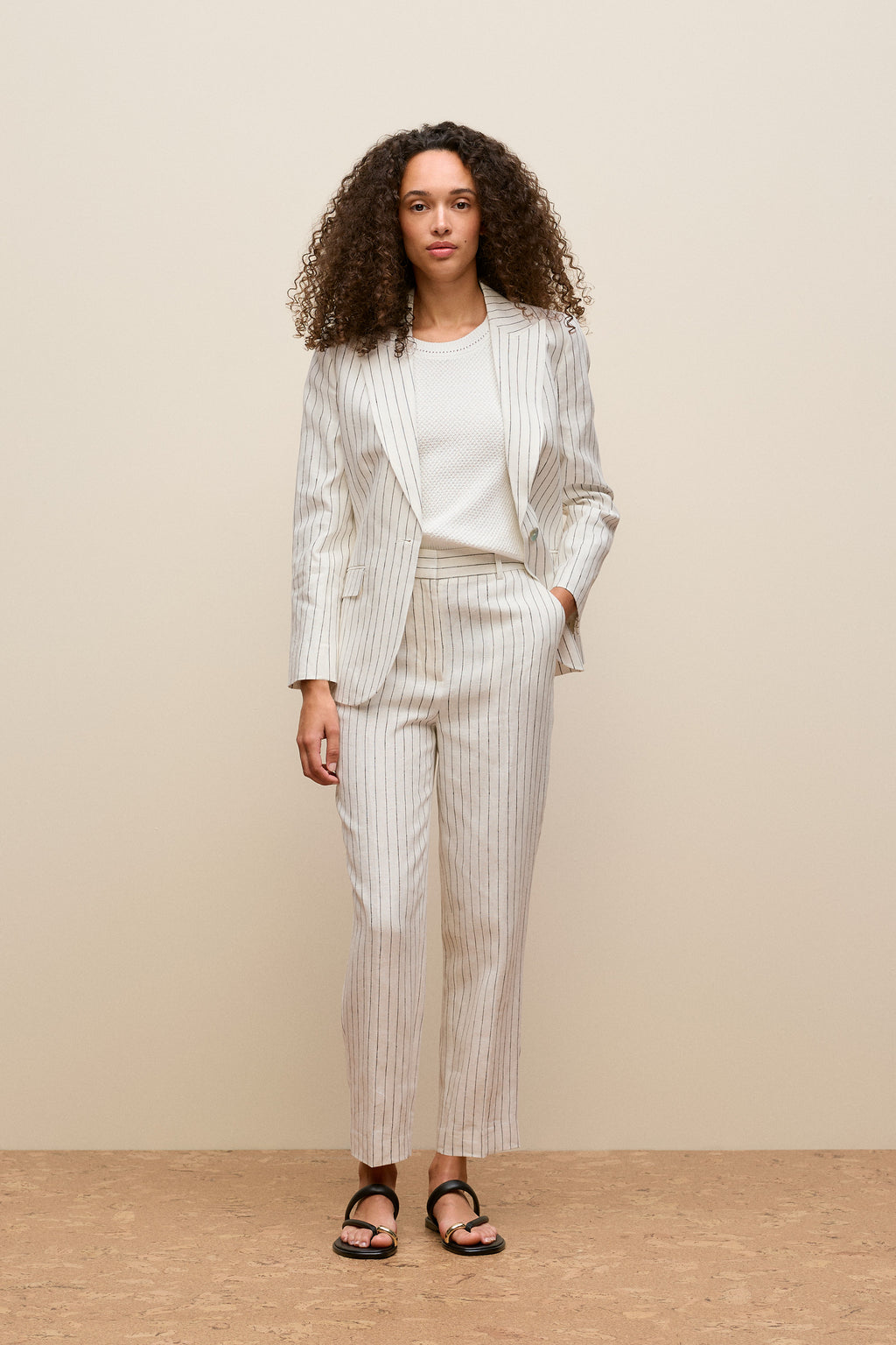 Linen Pinstripe Straight Leg Pant