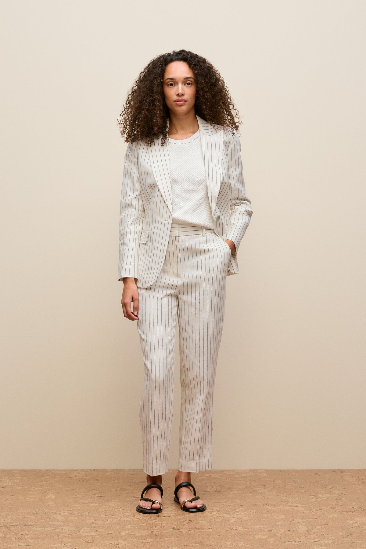 Linen Pinstripe Straight Leg Pant