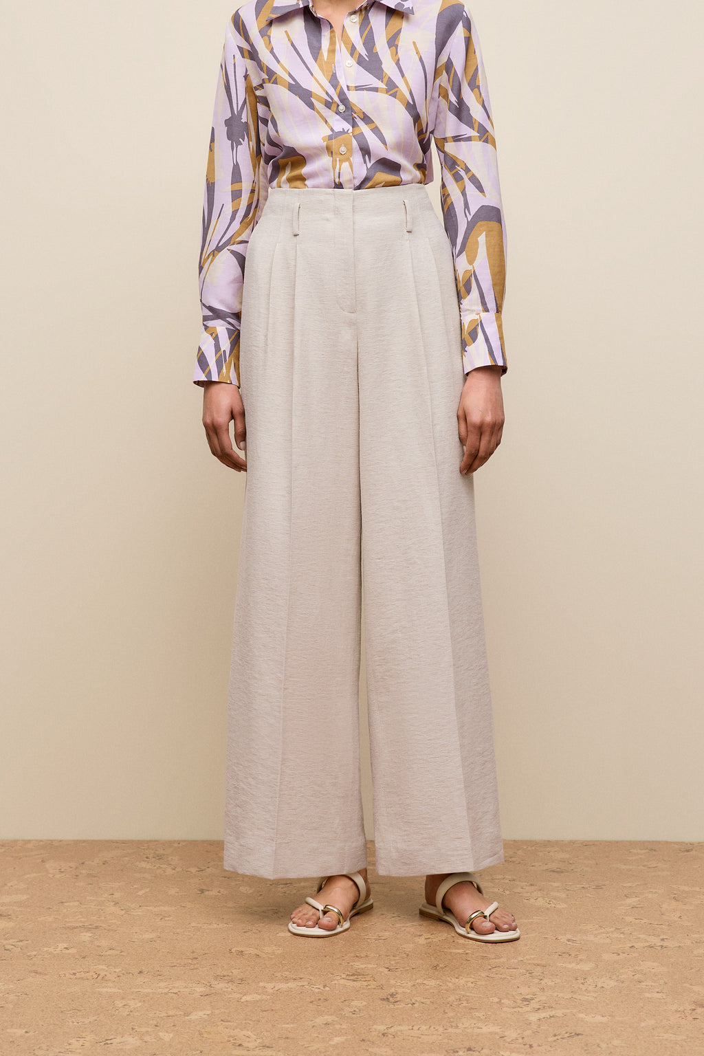 Linen Blend Double Pleat Pant