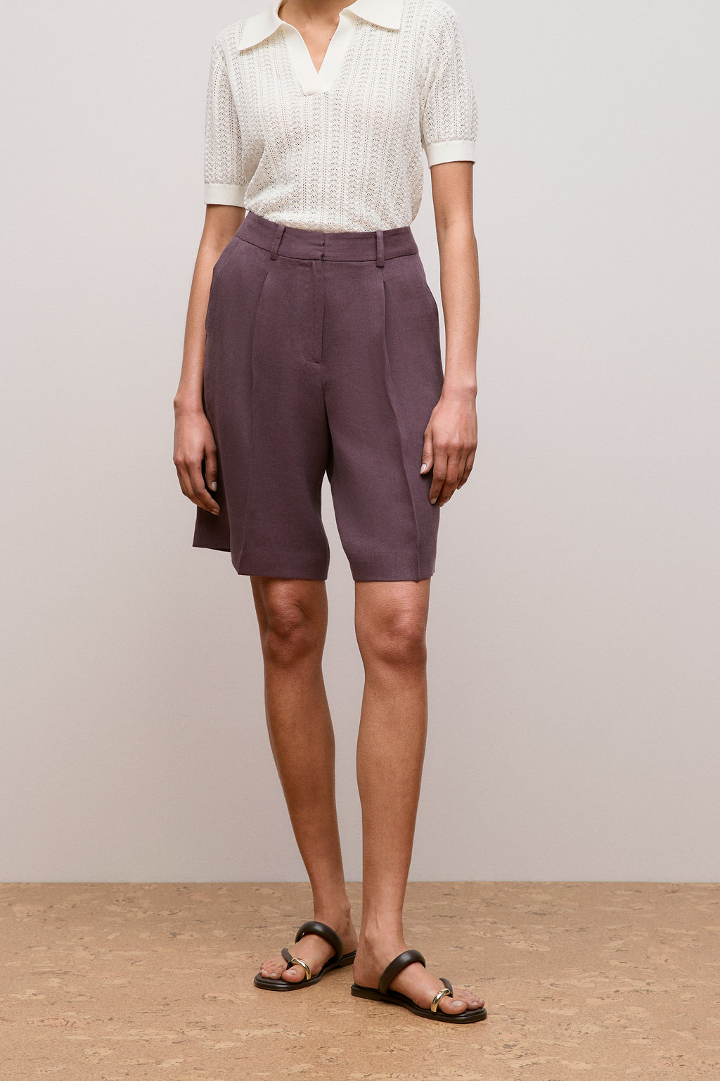 Linen Blend Longline Pleat Short