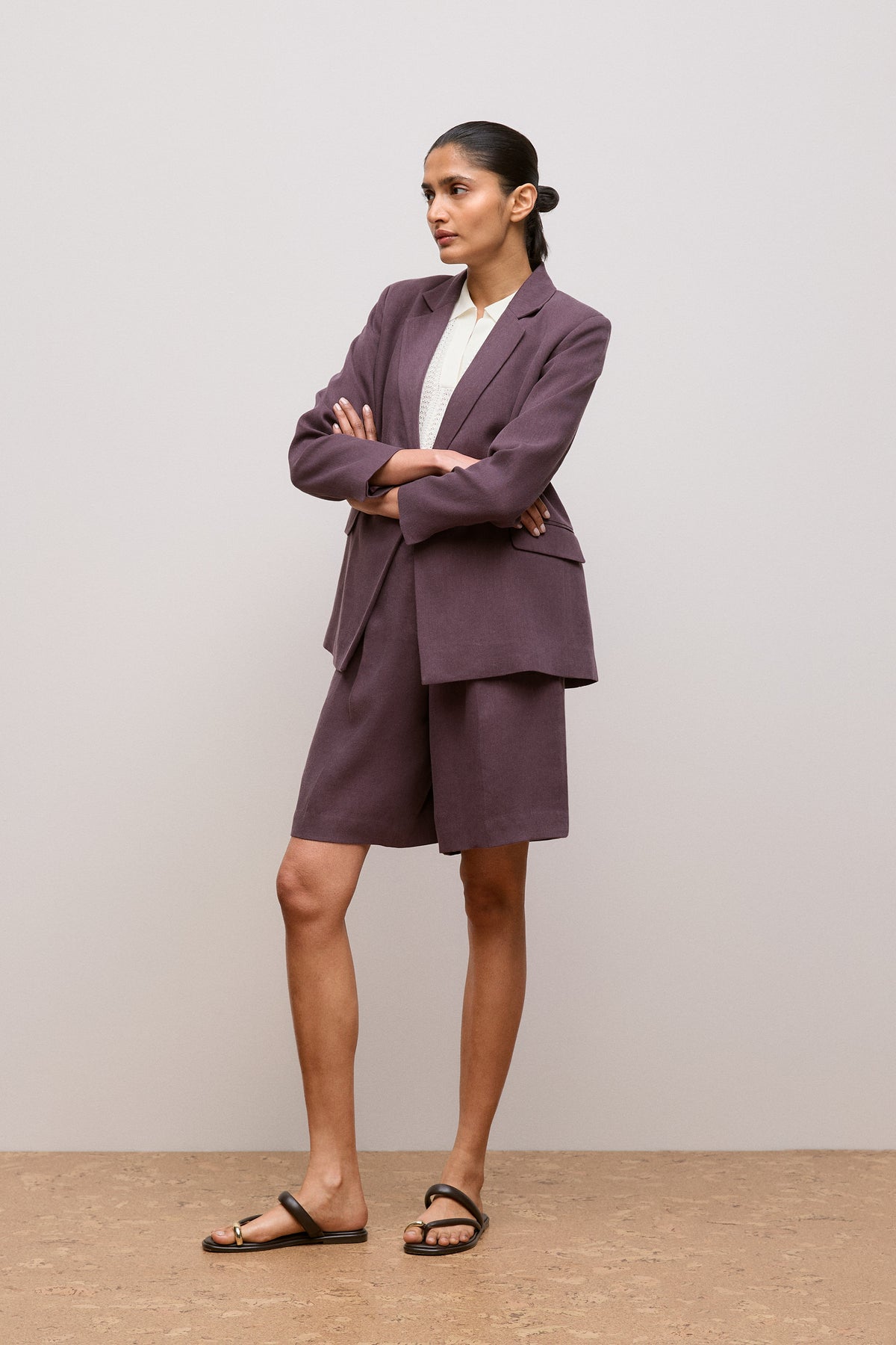 Linen Blend Longline Pleat Short