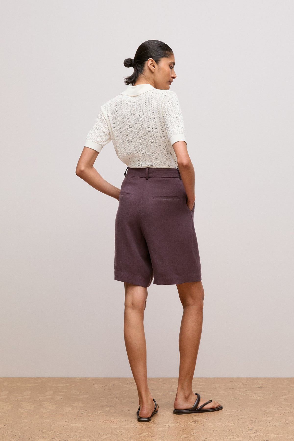Linen Blend Longline Pleat Short