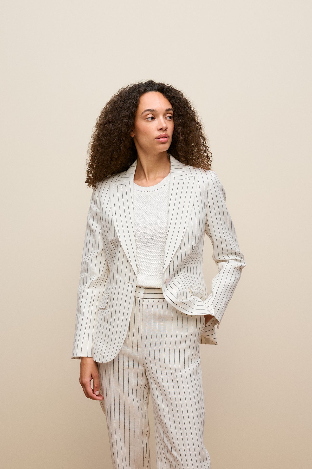 Linen Pinstripe Single Breasted Blazer