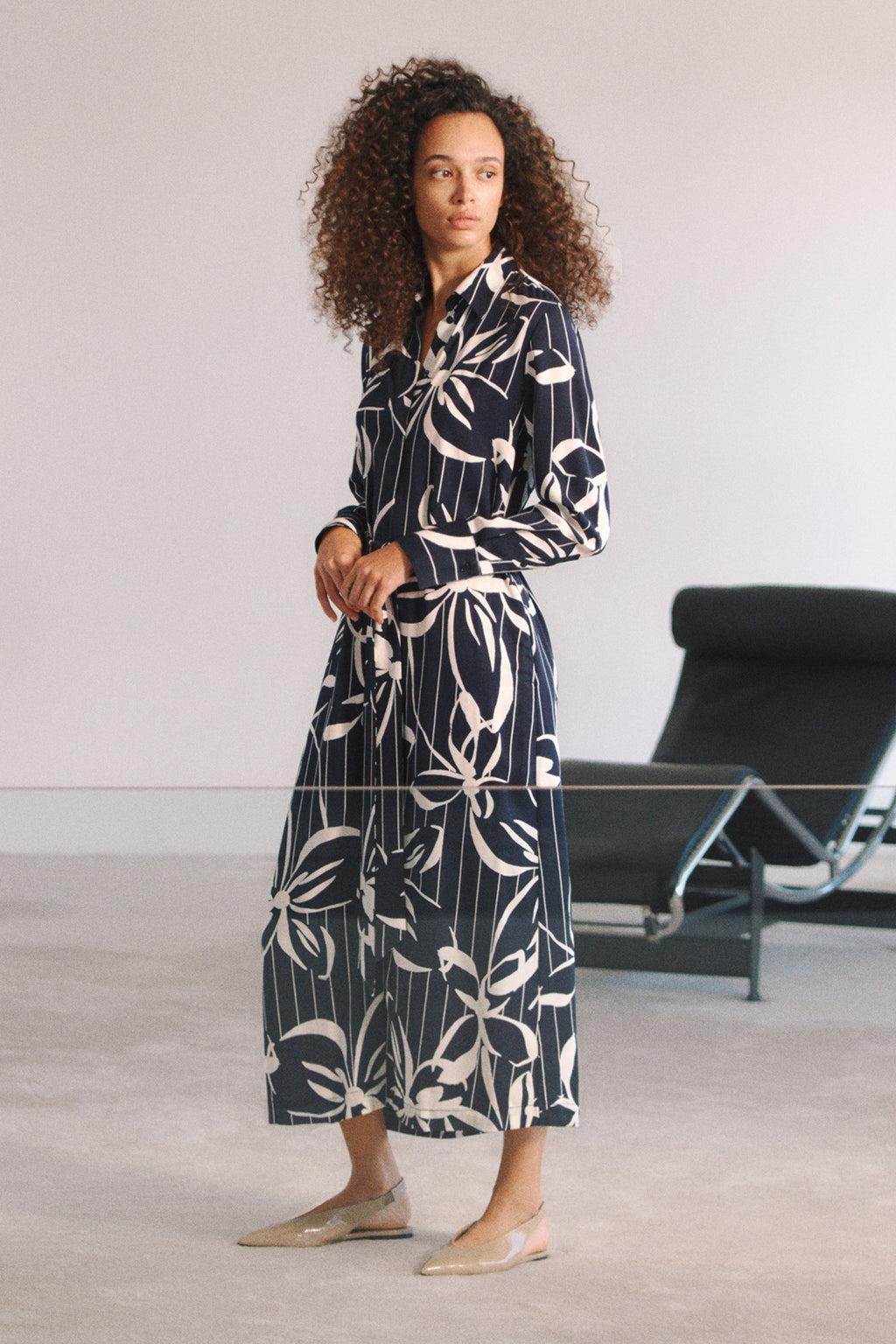Floral Stripe Twill Shirt Dress
