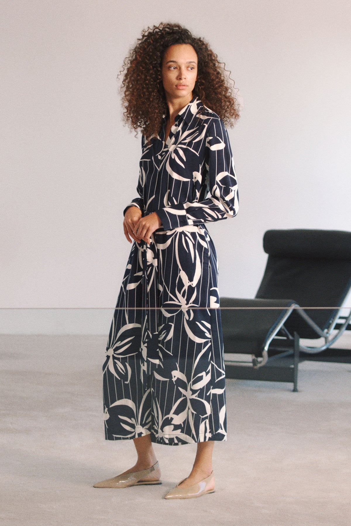 Floral Stripe Twill Shirt Dress