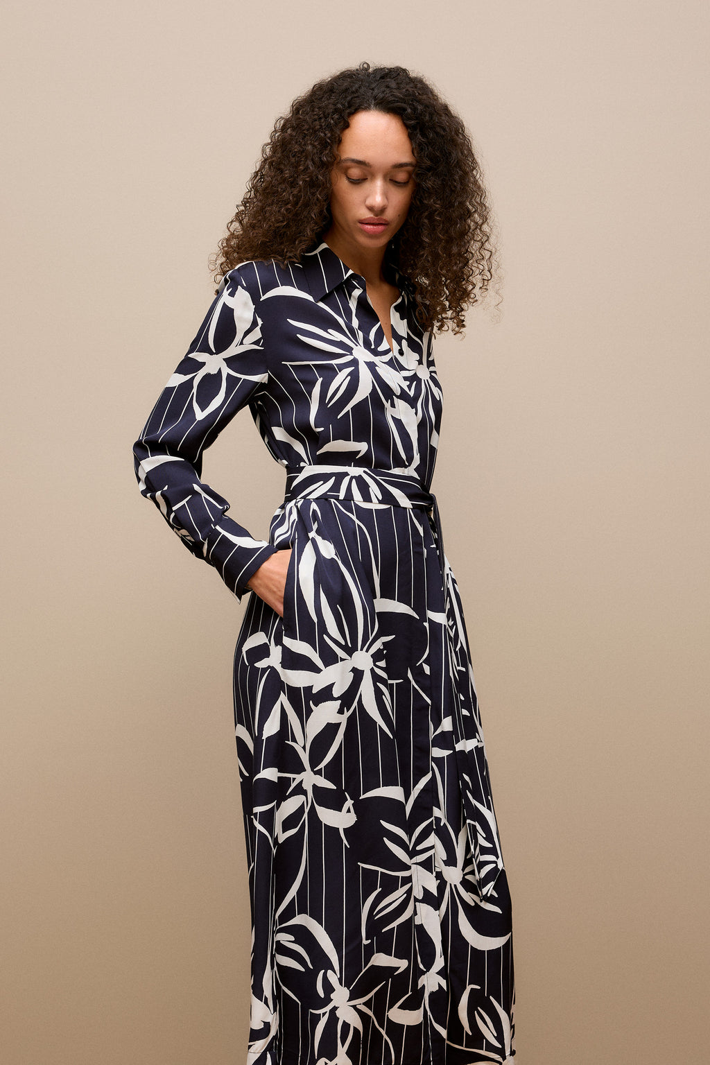 Floral Stripe Twill Shirt Dress