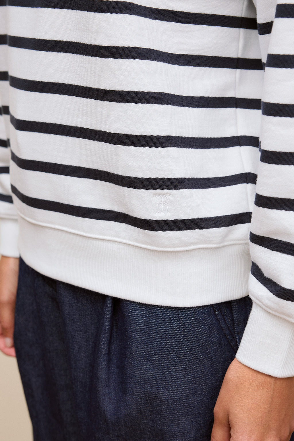 Cotton Terry Stripe Button Detail Sweat