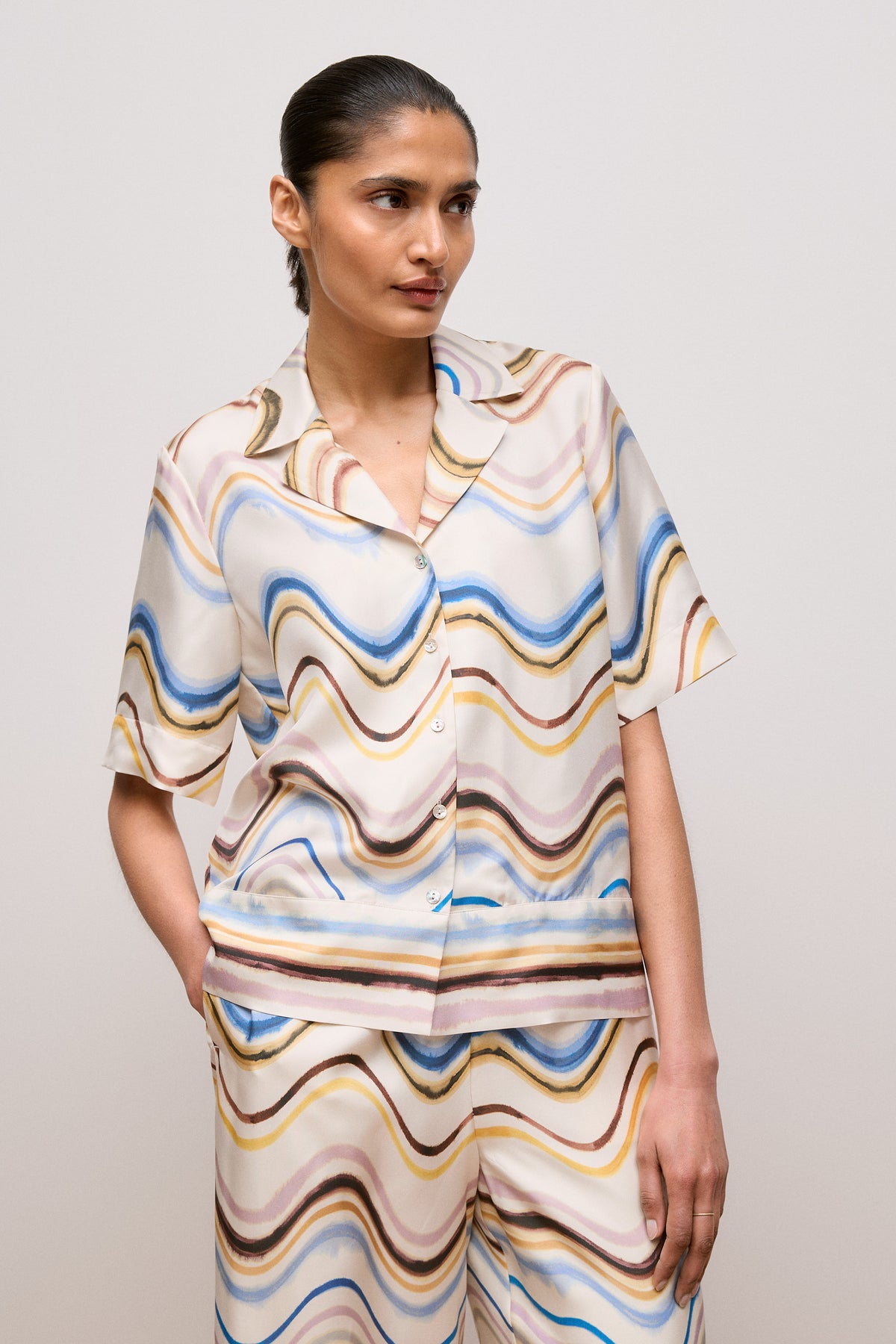 Wave Stripe Silk Camp Shirt
