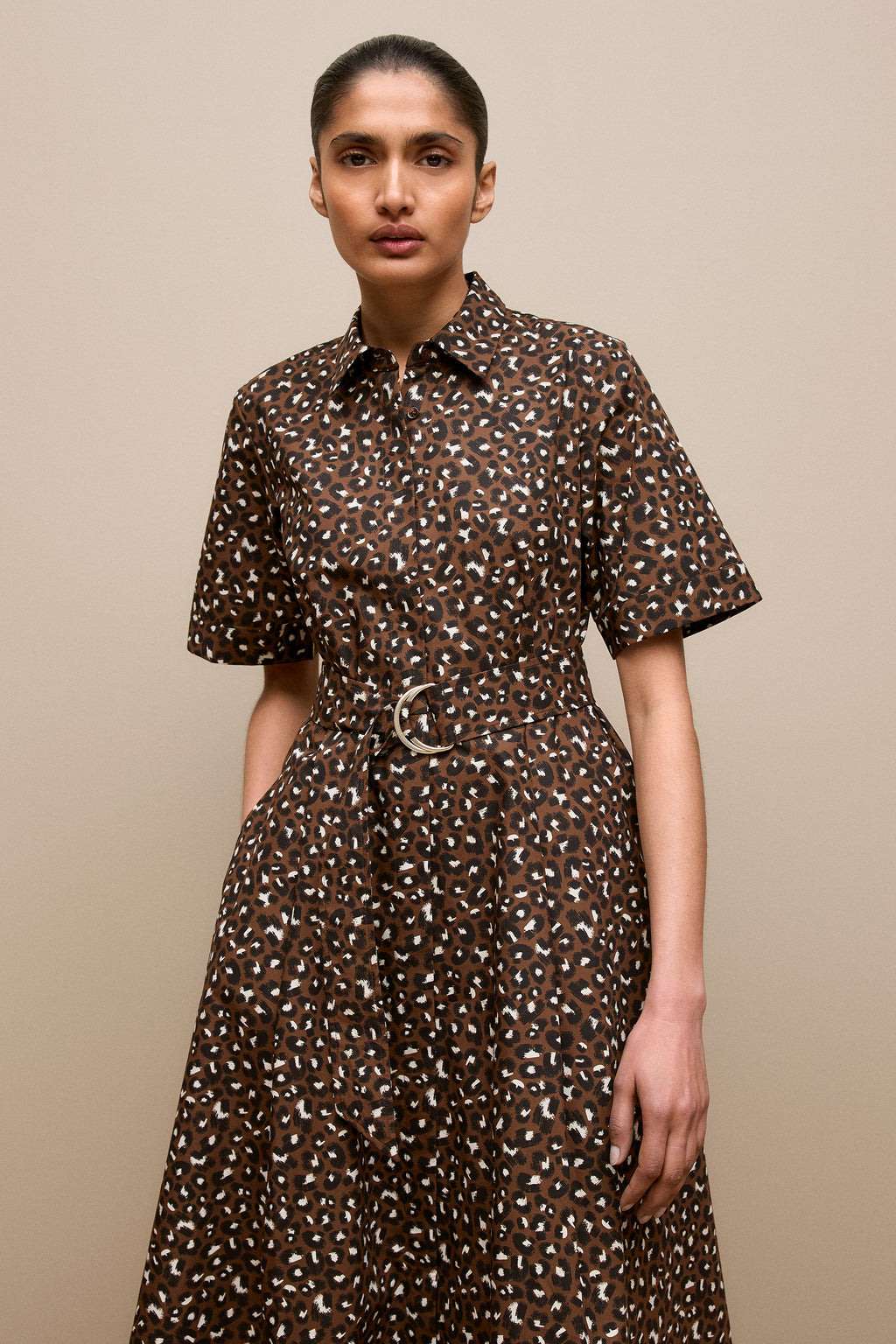 Leopard Poplin Belted Dress