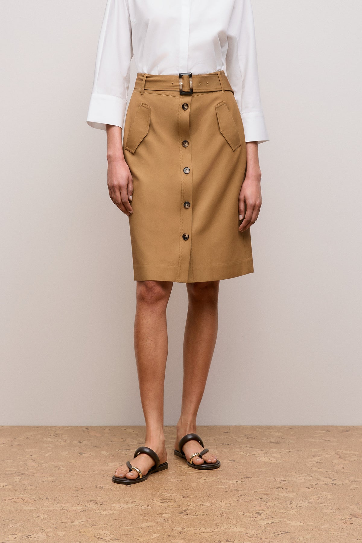 Button Through Belted Skirt