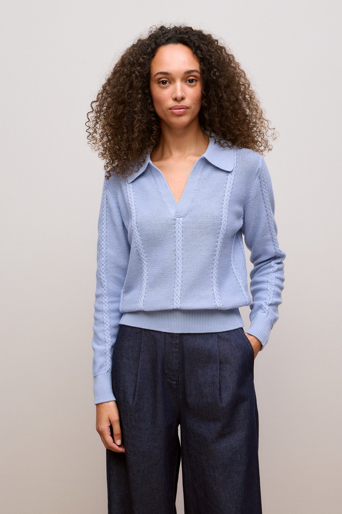 Cotton Cable Knit Polo
