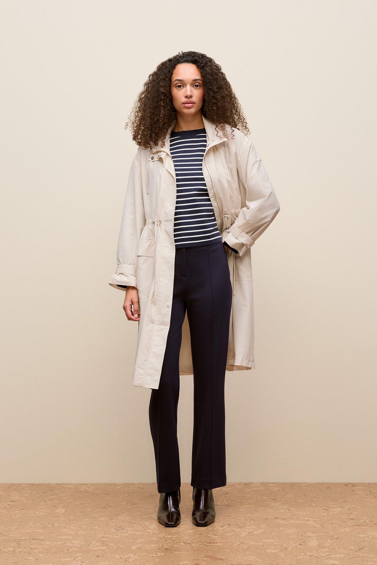 Cotton Crepe Stripe Knit Crew