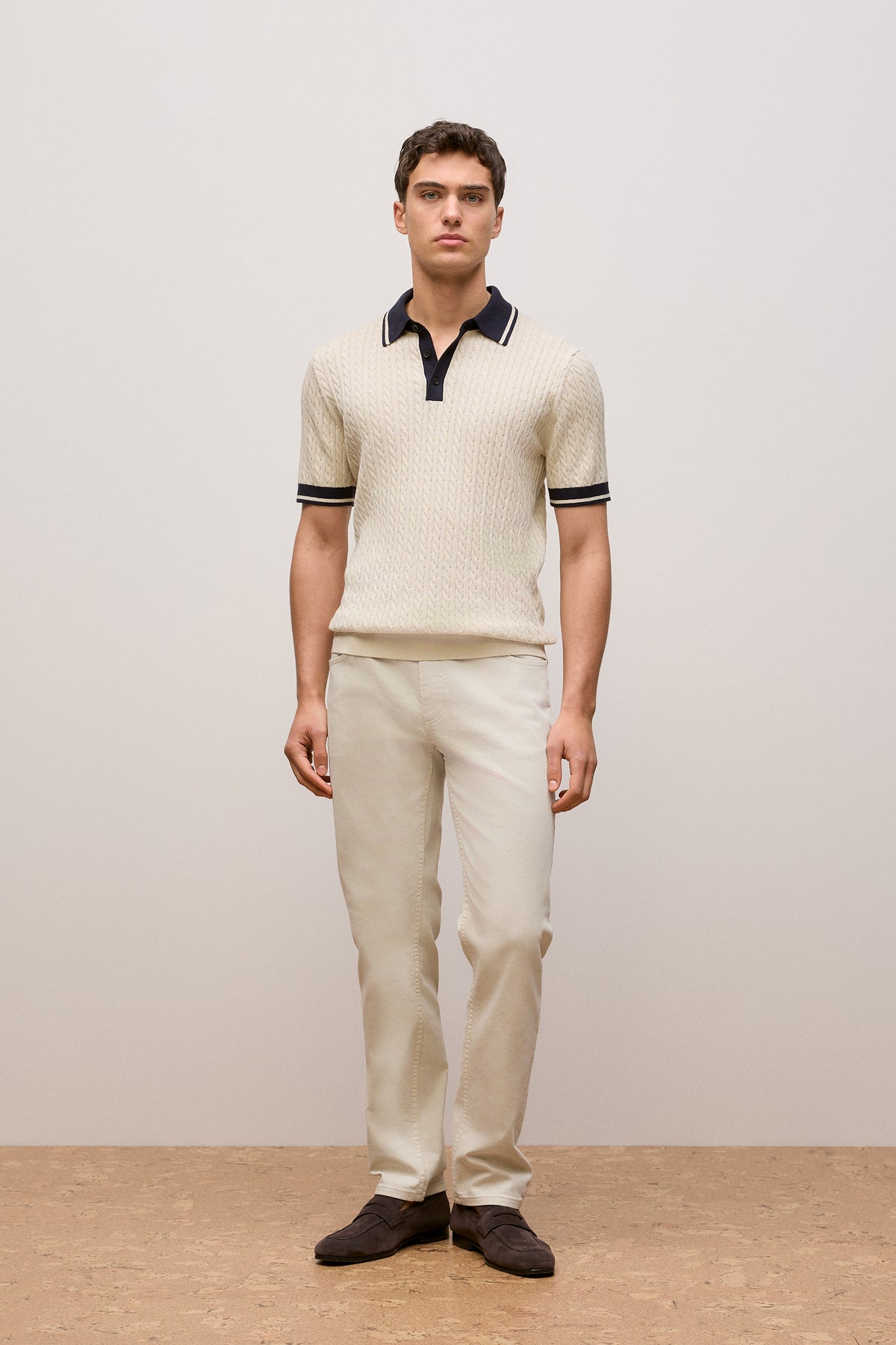 Cable Knit Short Sleeve Polo