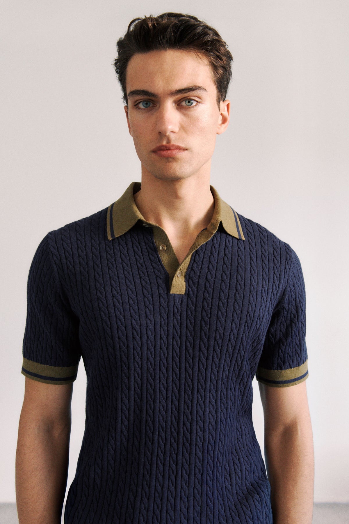 Cable Knit Short Sleeve Polo