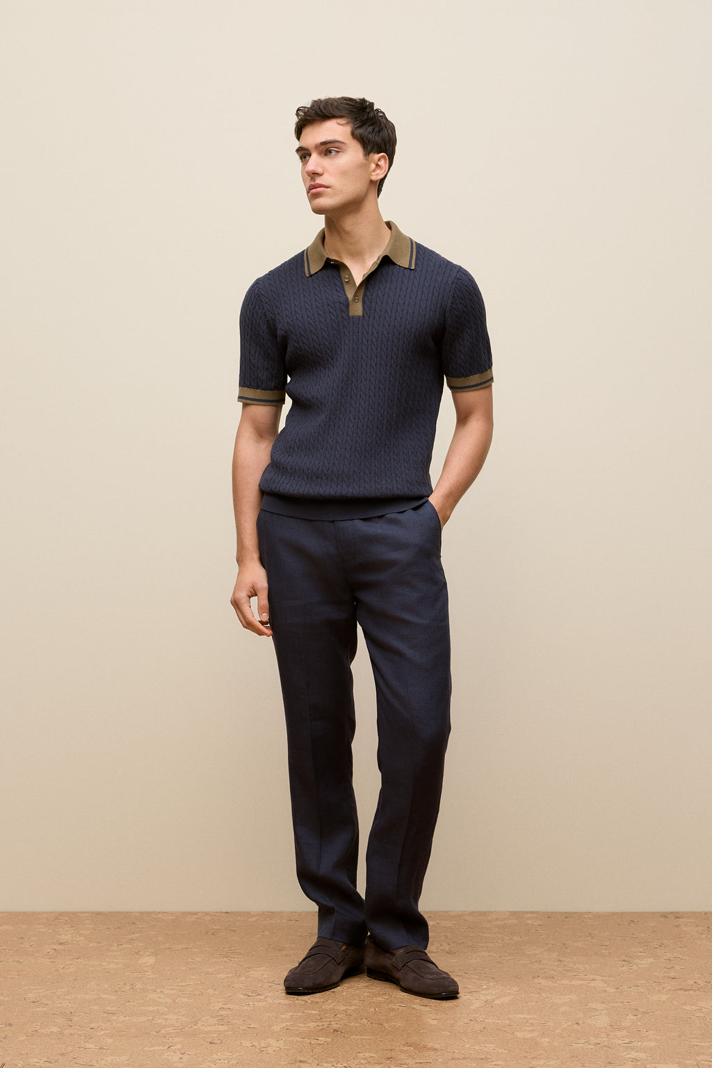 Cable Knit Short Sleeve Polo