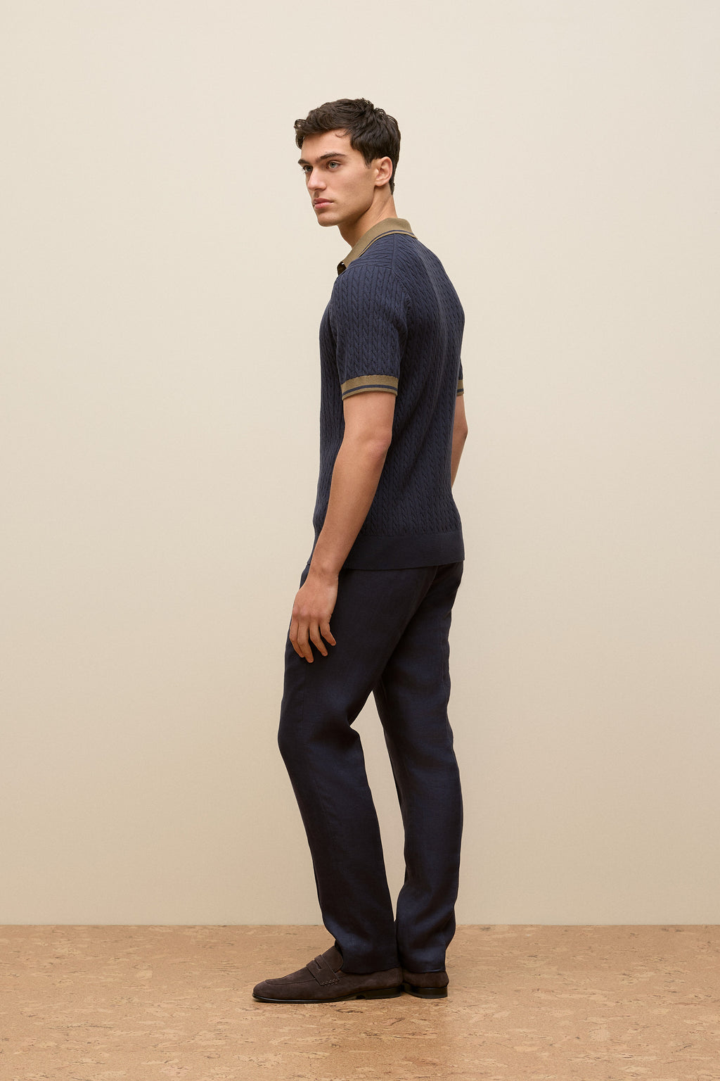 Cable Knit Short Sleeve Polo