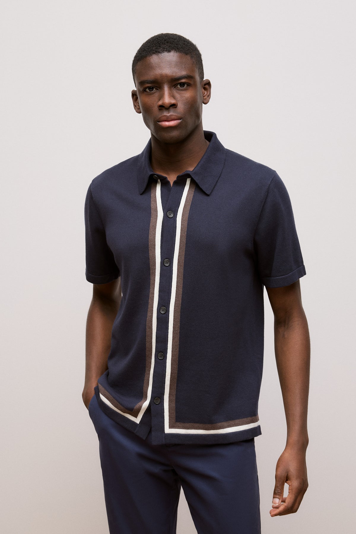 Cotton Silk Graphic Knit Shirt