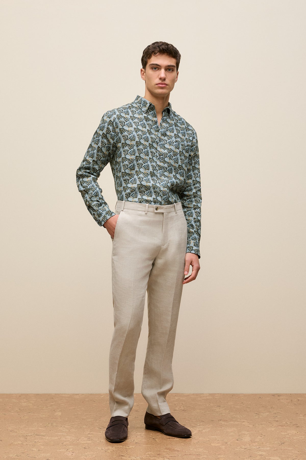 Regular Fit Linen Palm Frond Shirt