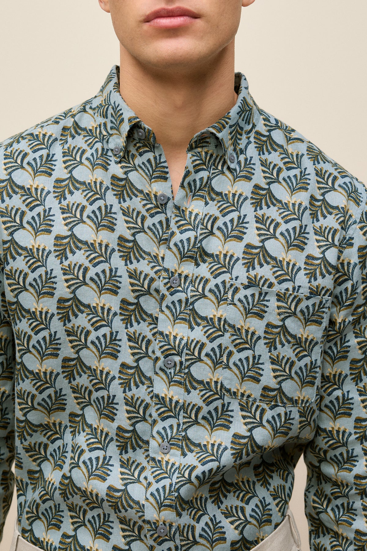Regular Fit Linen Palm Frond Shirt