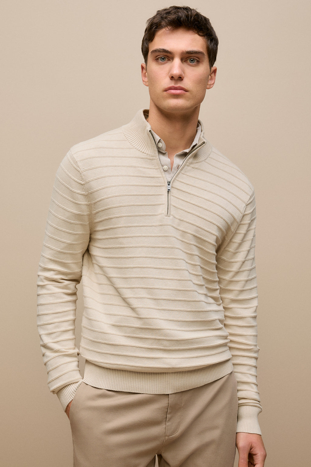 Cotton Silk Half Zip Knit