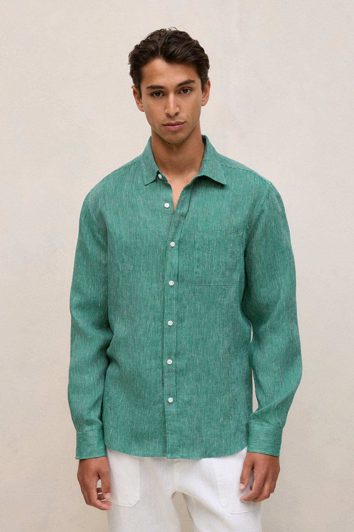 Regular Fit Linen Fine Stripe Shirt