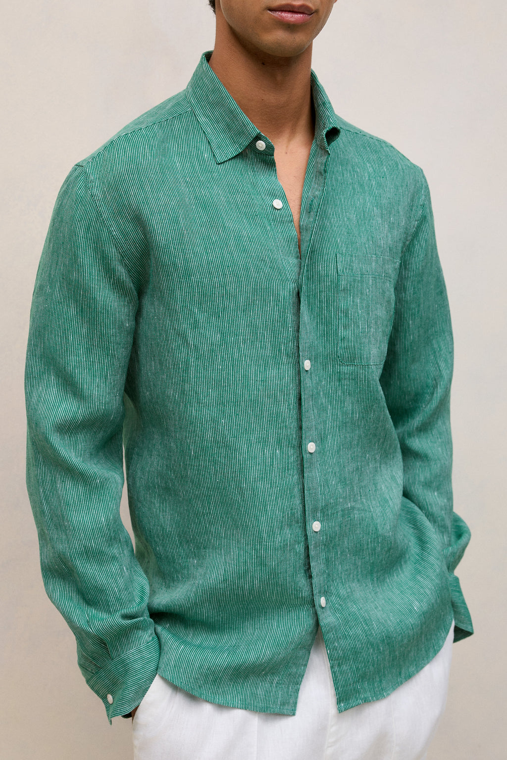 Regular Fit Linen Fine Stripe Shirt