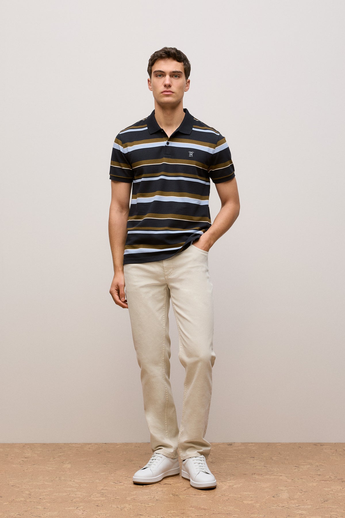 Colour Block Stripe Monogram Polo