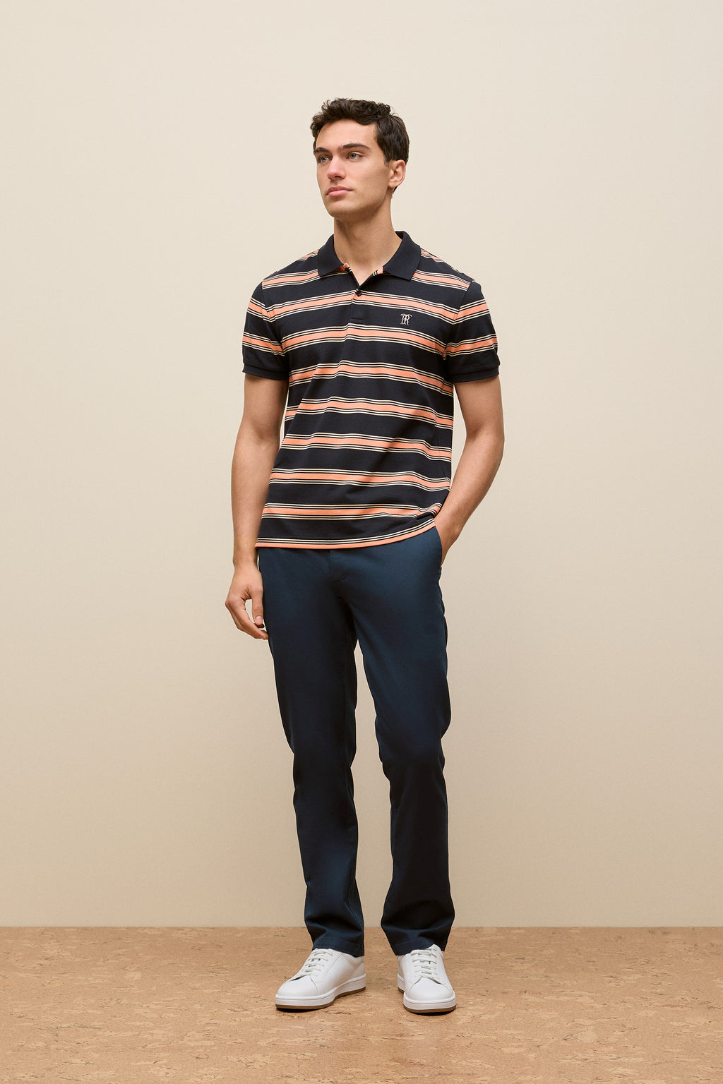 Textured Stripe Monogram Polo