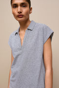 Cotton Linen Stripe Relaxed Cap Sleeve Polo