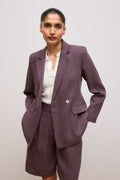 Linen Blend Twill Double Breasted Blazer