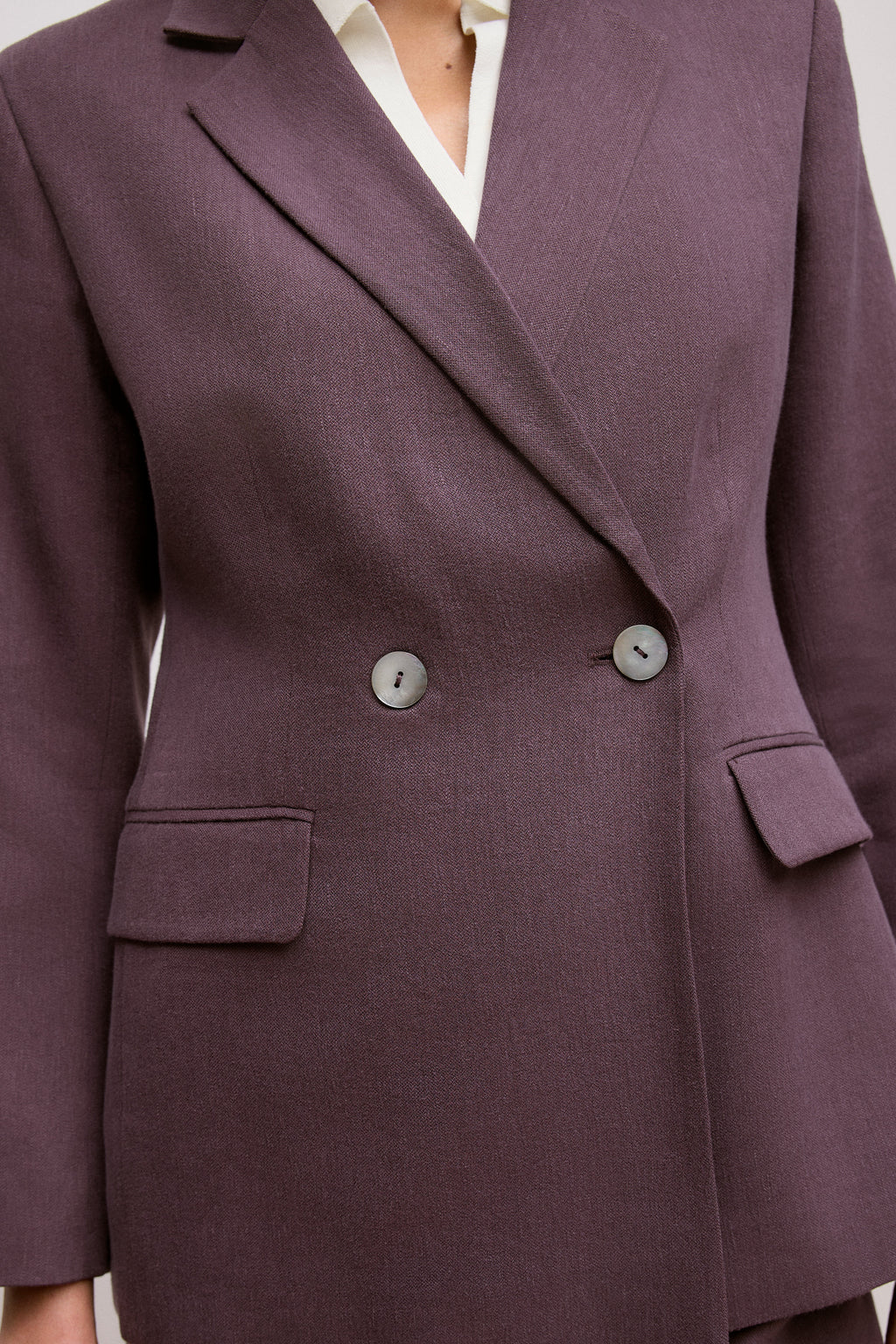 Linen Blend Twill Double Breasted Blazer