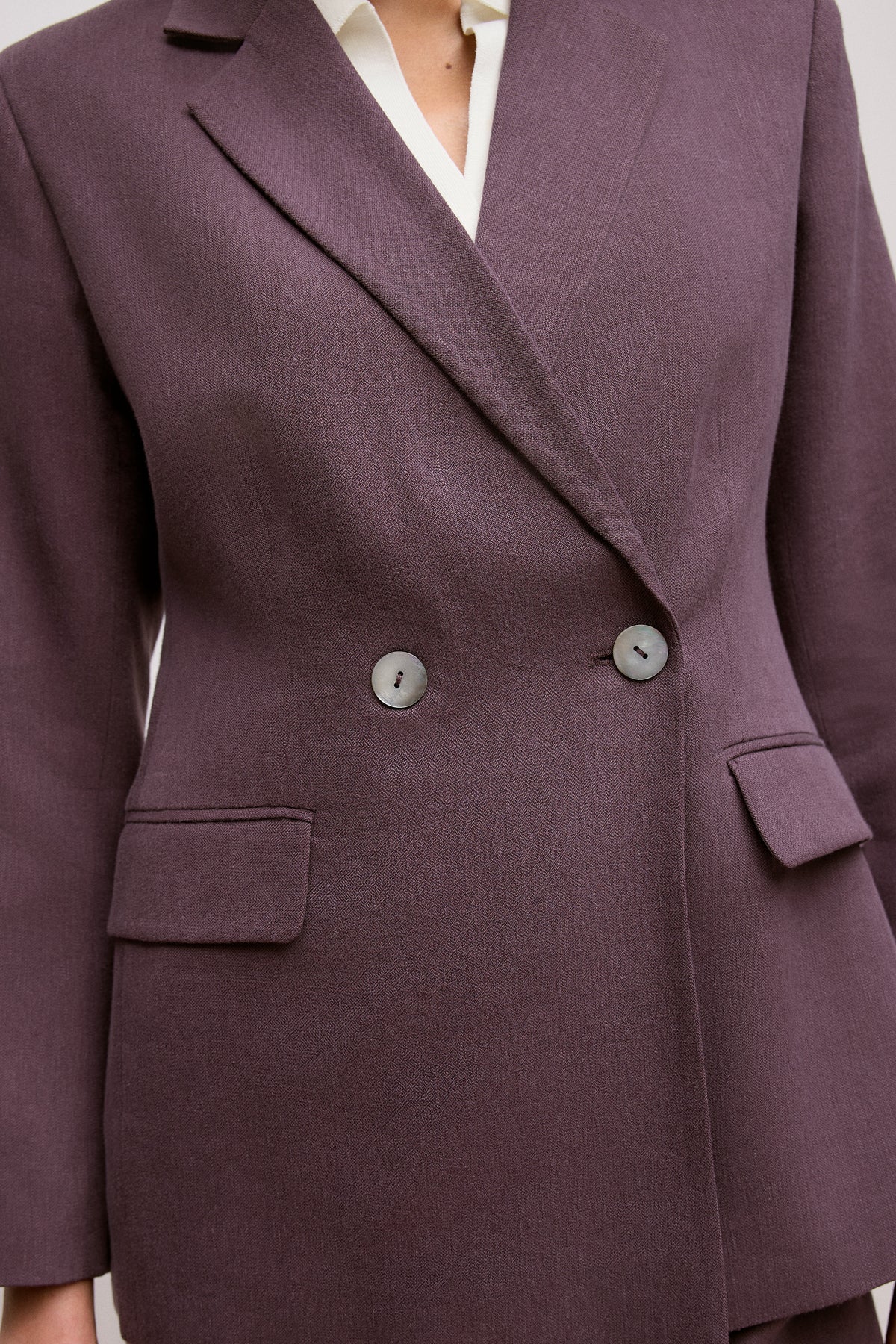 Linen Blend Twill Double Breasted Blazer