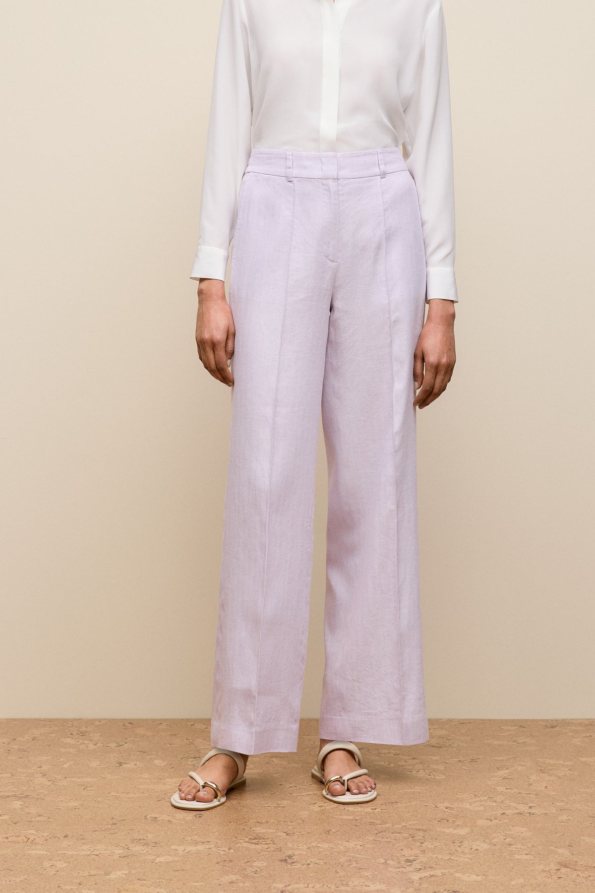 Linen Cotton Herringbone Wide Leg Pant