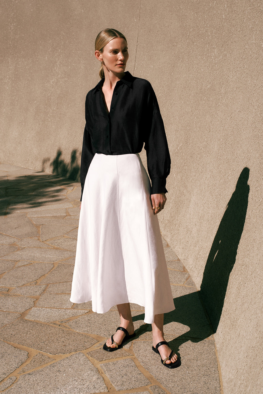 Textured Flare Midi Skirt