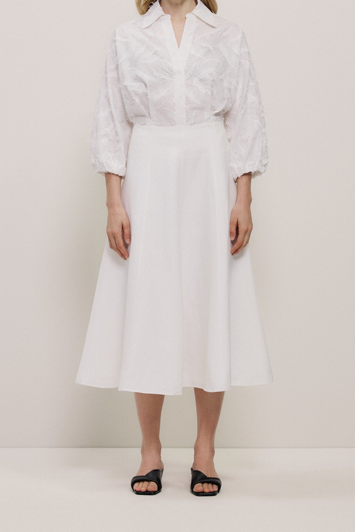 Textured Flare Midi Skirt