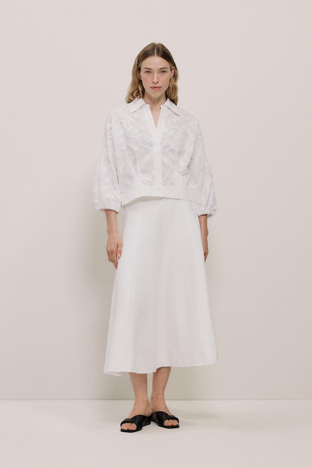 Textured Flare Midi Skirt