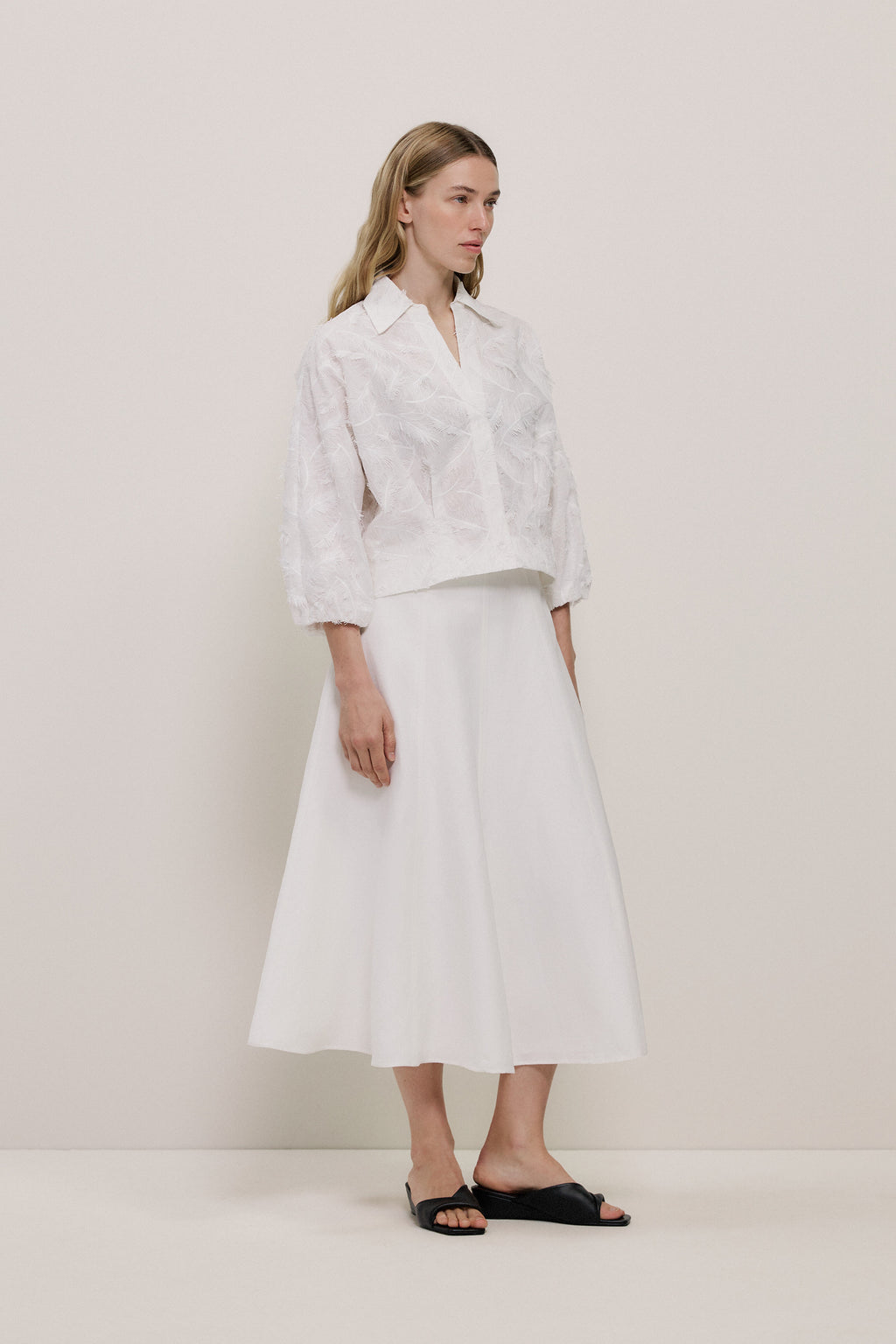 Textured Flare Midi Skirt