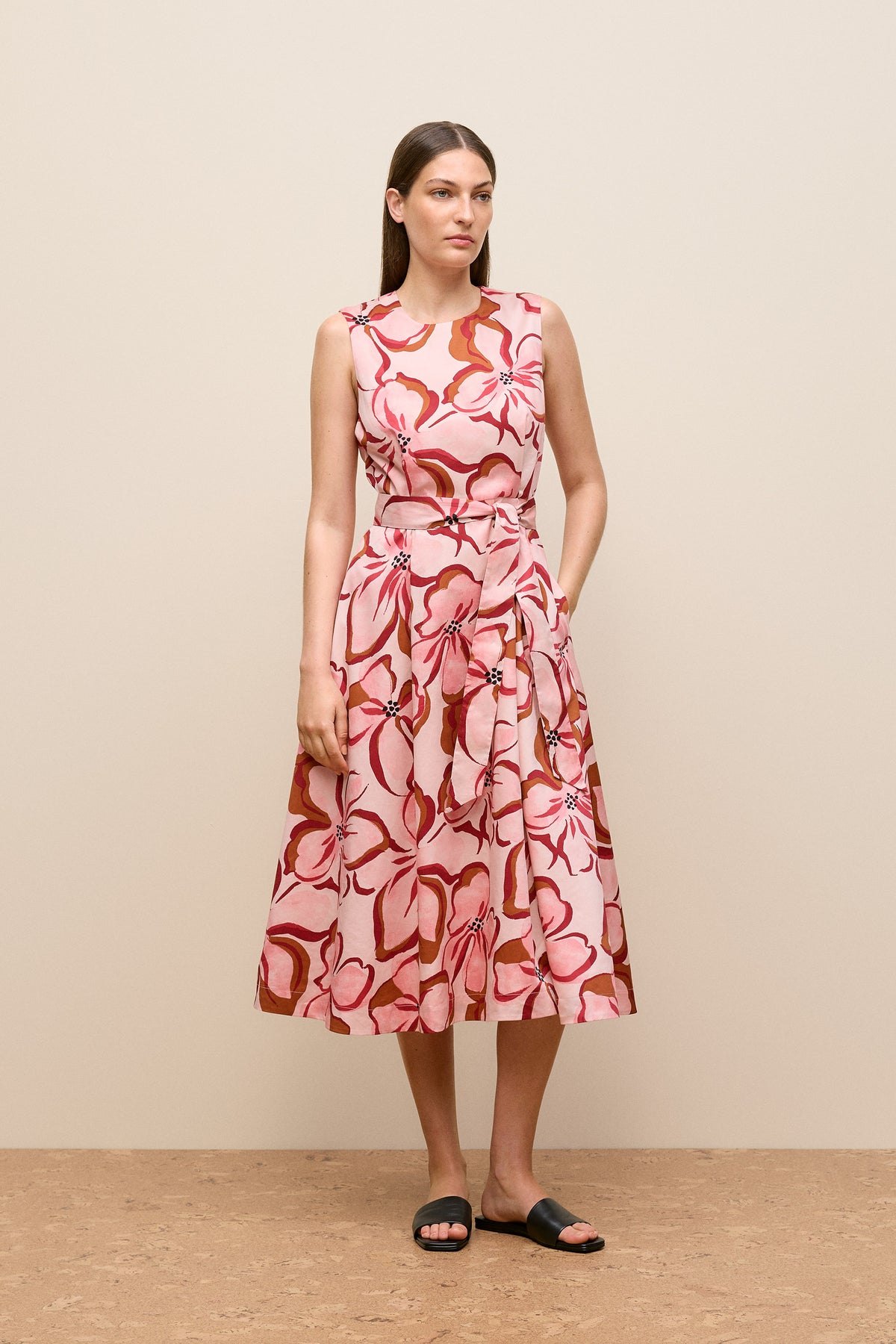 Peony Sateen Sleeveless Dress