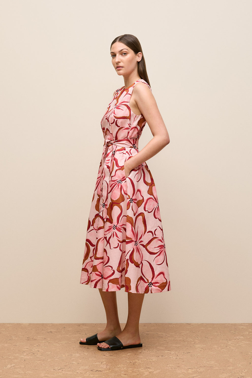 Peony Sateen Sleeveless Dress