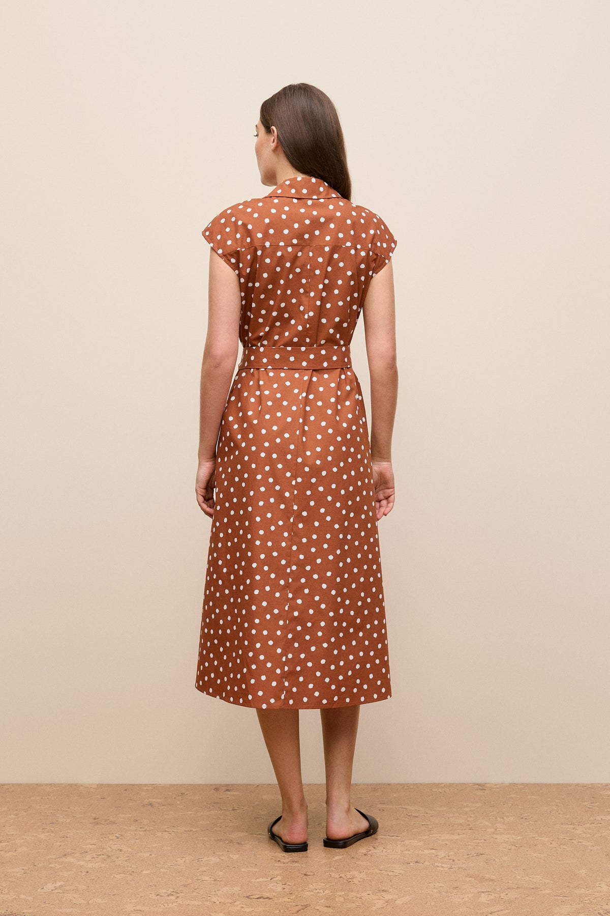 Spot Poplin Cap Sleeve Shirt Dress