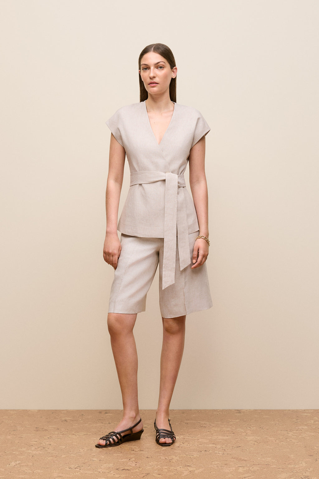 Yarn Dyed Linen Cap Sleeve Vest