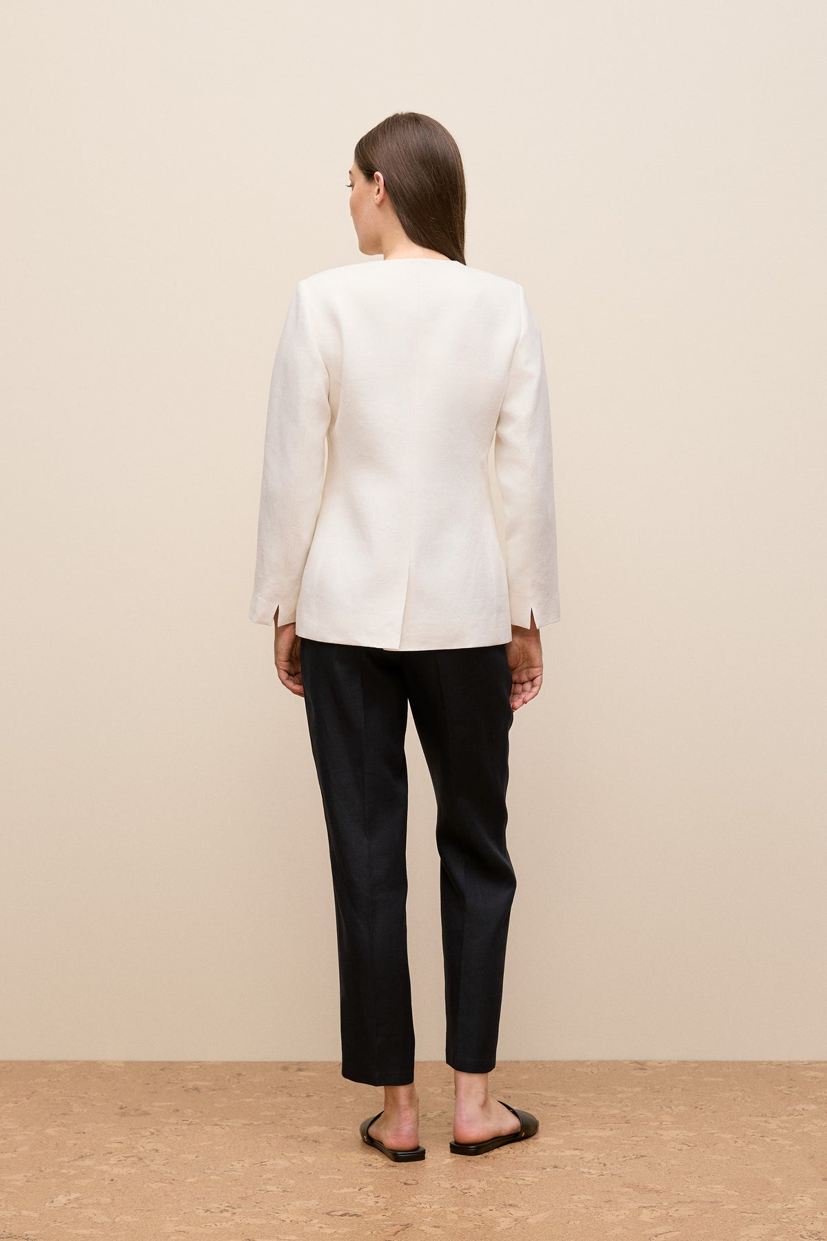 Basketweave Linen Collarless Jacket