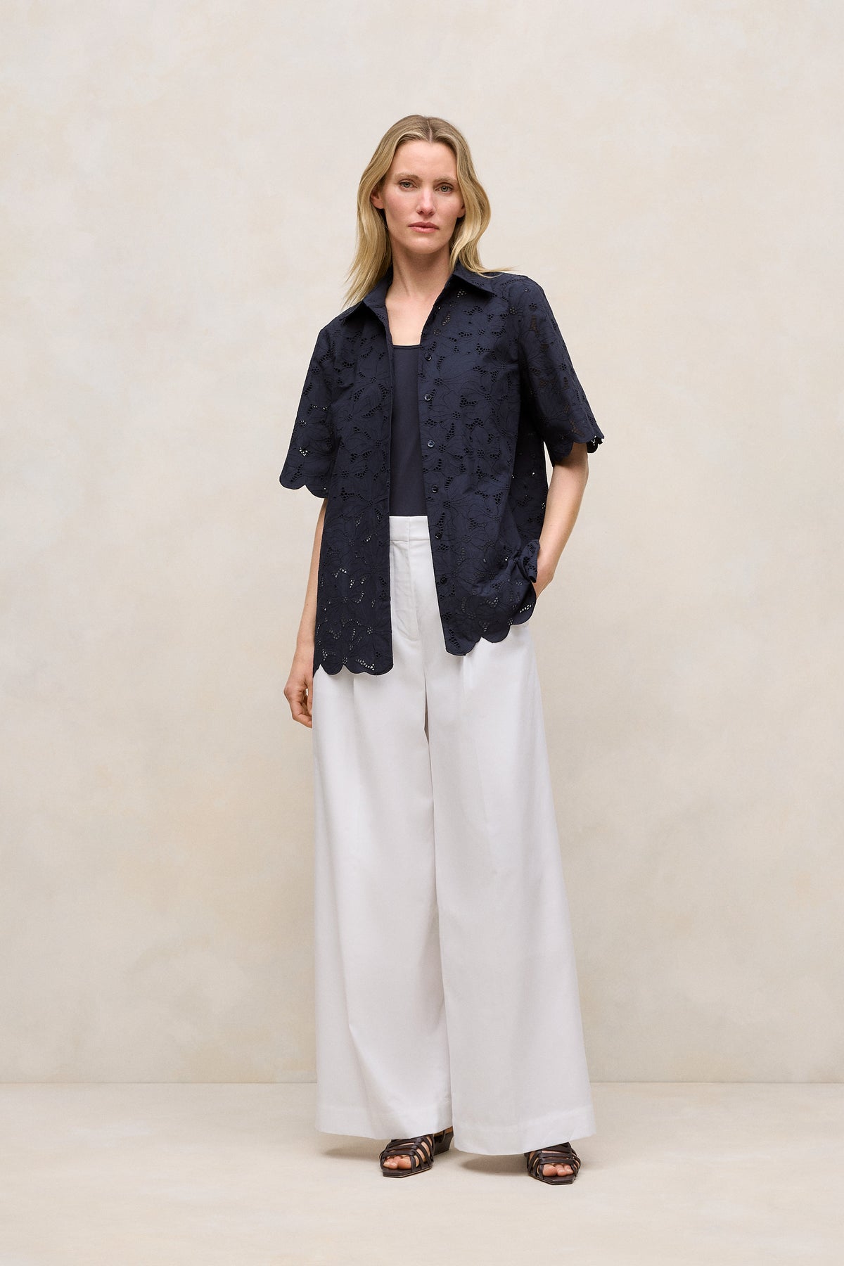 Peony Cutwork Belted Shirt