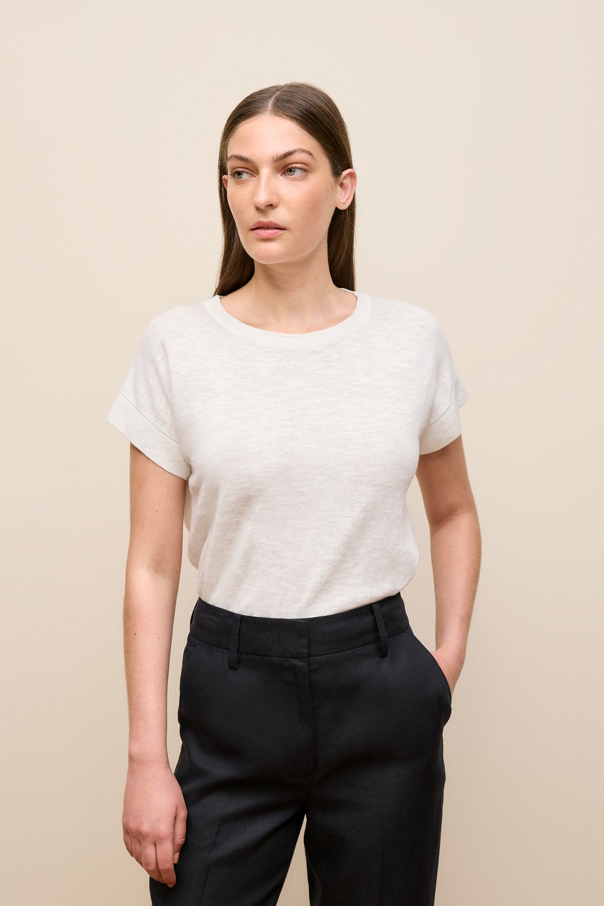 Linen Cotton Relaxed Crew T-Shirt