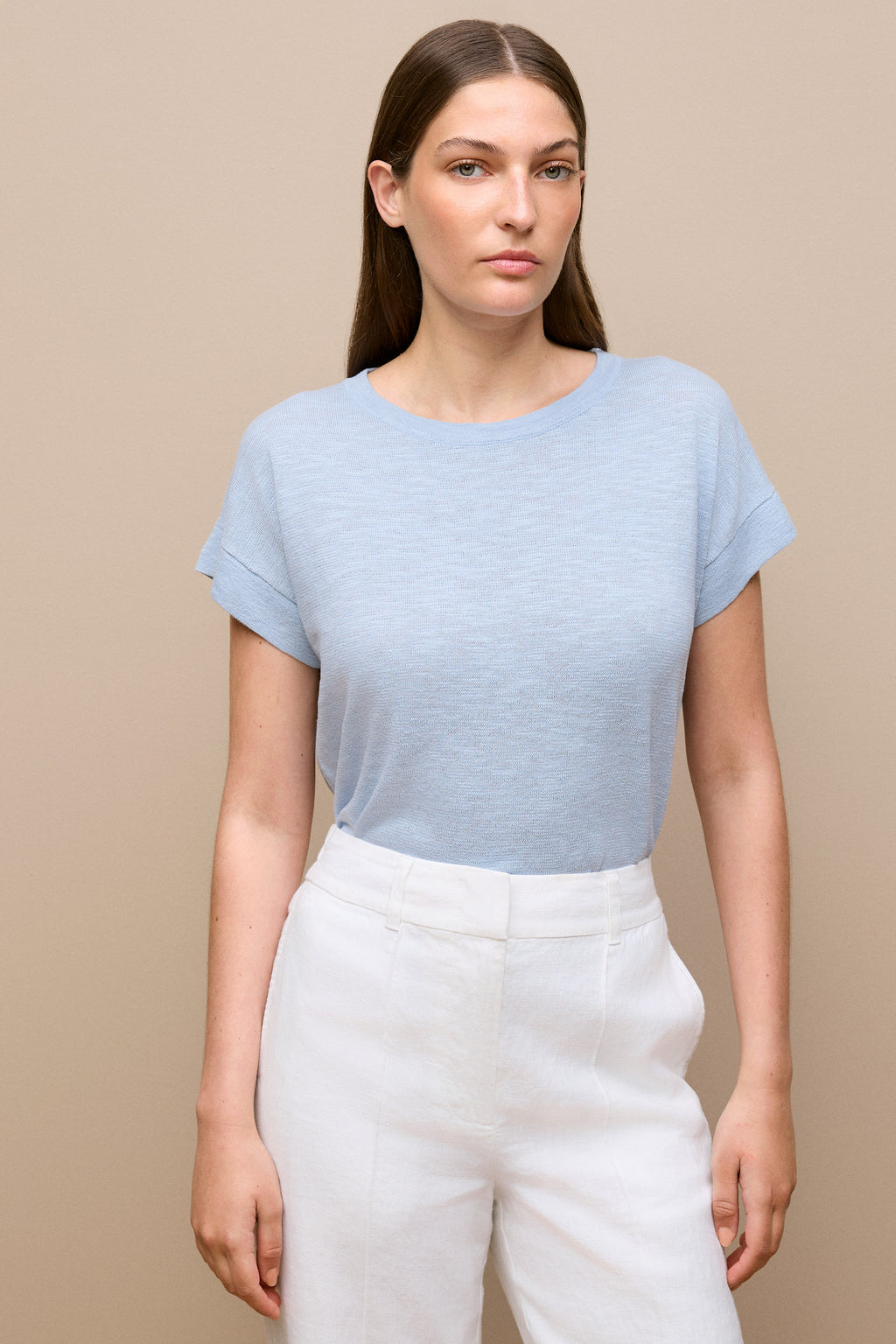 Linen Cotton Relaxed Crew T-Shirt