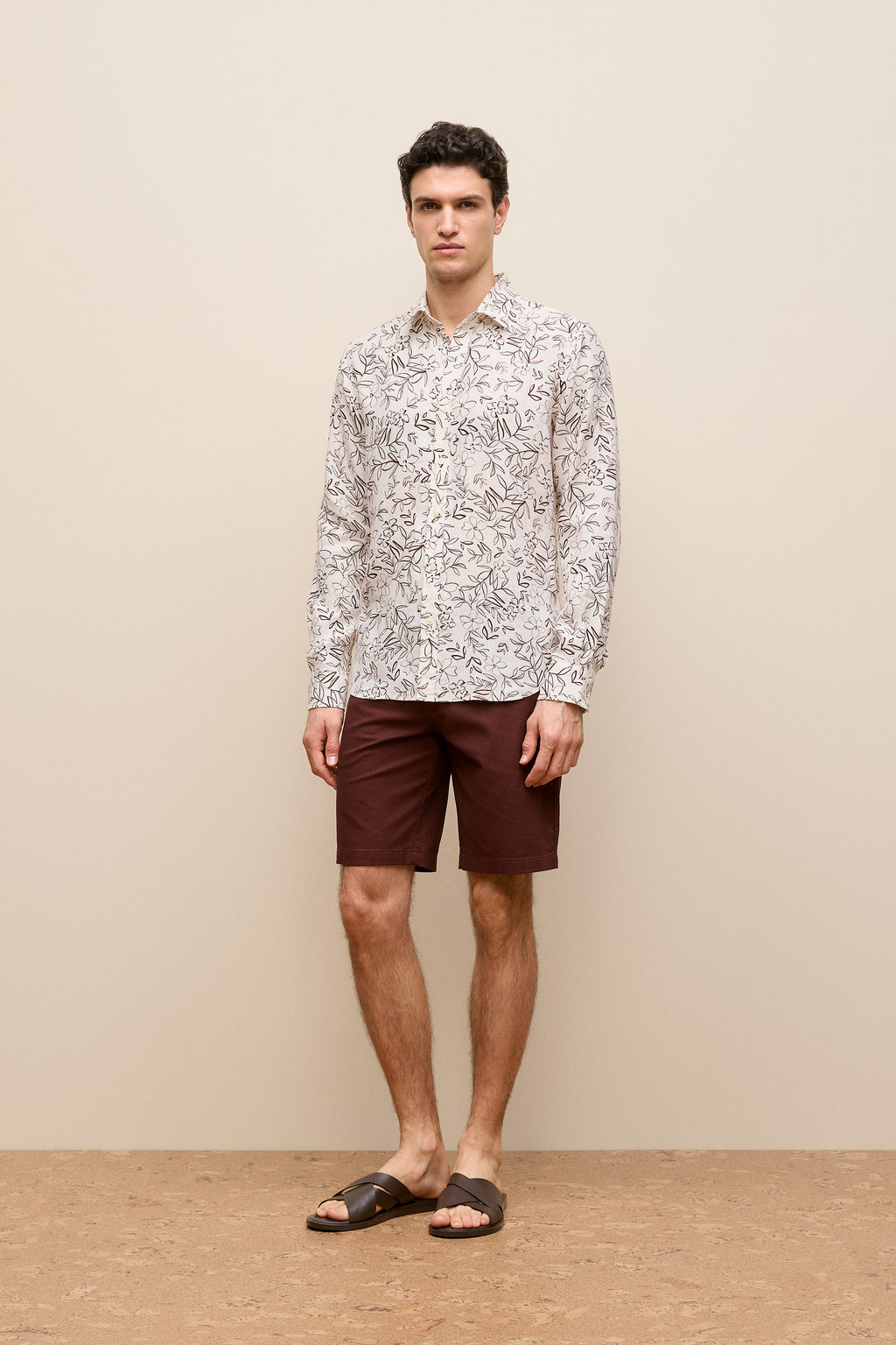 Regular Fit Floral Linen Long Sleeve Shirt