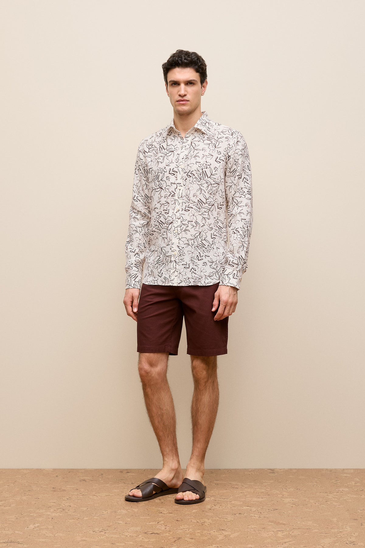 Regular Fit Floral Linen Long Sleeve Shirt