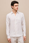 Regular Fit Fine Stripe Linen Long Sleeve Shirt