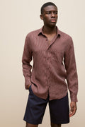 Regular Fit Fine Stripe Linen Long Sleeve Shirt