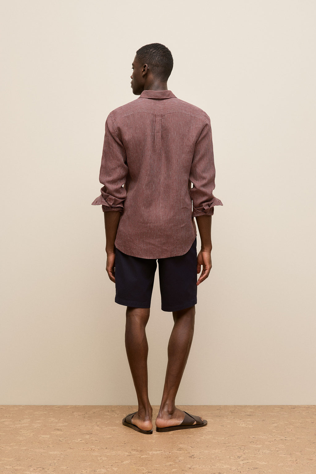 Regular Fit Fine Stripe Linen Long Sleeve Shirt